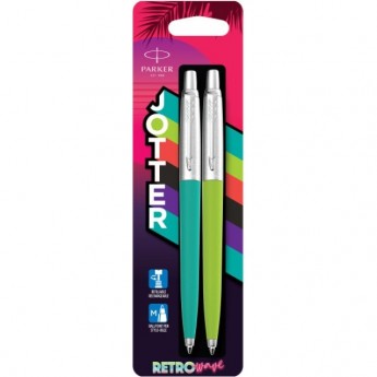 Набор ручек PARKER JOTTER ORIGINALS BALLPOINT PENS 80'S RETRO WAVE, APPLE GREEN + CARIBBEAN BLUE