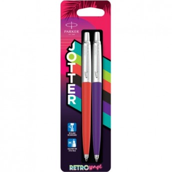 Набор ручек PARKER JOTTER ORIGINALS BALLPOINT PENS 80'S RETRO WAVE, RED + PURPLE